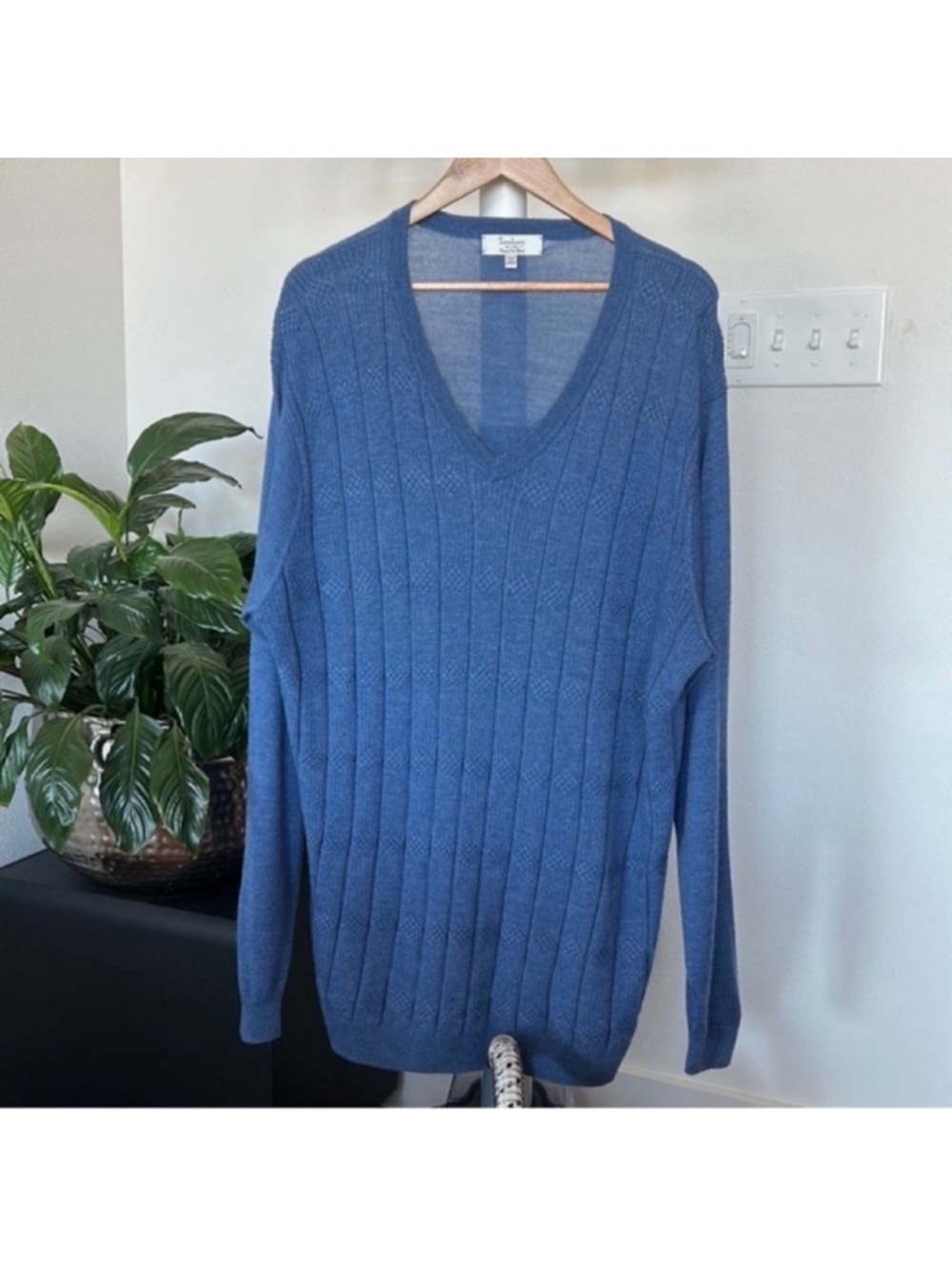 Turnbury Men’s Merino Wool Blend Pullover Sweater Sz XXL Tall/2XLT Blue V Neck